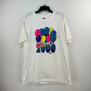 Vintage Fruit Of The Loom T-shirt‎ Mens XL White Balloons Celebrate Y2K Neon